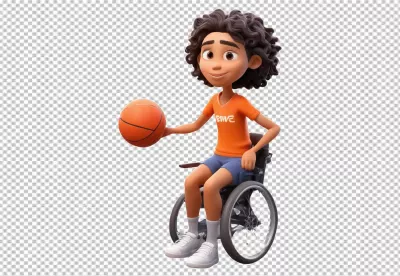 Joyful 3D Animated Boy Playing Wheelchair Basketball Disability Inclusion image