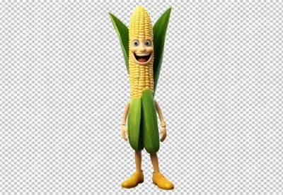 Happy 3D Animated Corn Cob Character with a Big Smile and Green Husks image
