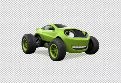 Cute Green Cartoon Monster Truck with a Big Friendly Smile on White Background image
