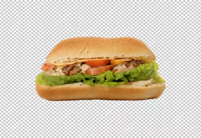 Delicious Freshly Made Submarine Sandwich with Chicken Lettuce Tomato and Sauce image