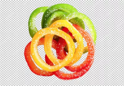 Vibrant Sliced Bell Peppers with Salt Crystals - Fresh Food Seasoning PNG Cutout image