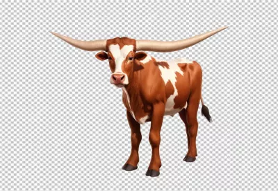 Majestic Texas Longhorn Cow with Impressive Horns, Isolated on White Background for Ranching image