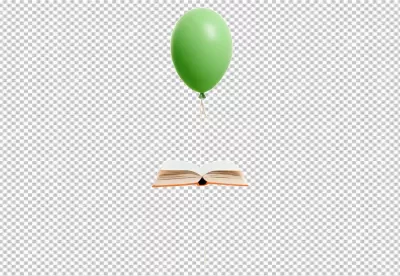 Vibrant Green Balloon Lifting an Open Book: Education and Imagination Concept image