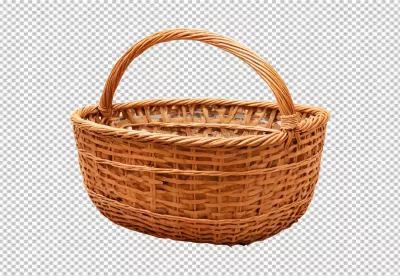 Traditional Hand-Woven Empty Wicker Basket with Handle on White Background for Various Uses image