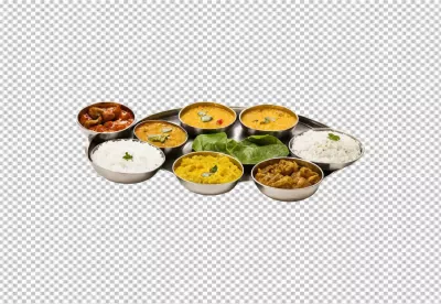 Authentic Indian Thali Platter with Traditional Dishes Rice Dal Curries and Vegetables image