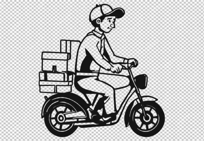 Monochrome Illustration of Delivery Person on Moped with Stacked Boxes image