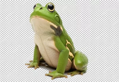 Vibrant Green Tree Frog with Golden Eyes Looking Upwards in Detailed Studio Photo image