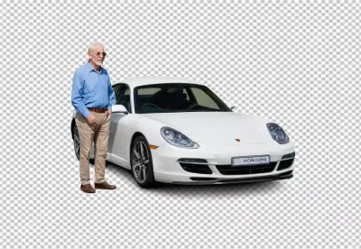 Elegant Elderly Gentleman Standing Proudly by His Luxurious White Sports Coupe image