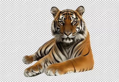 Majestic Bengal Tiger Lying Down Looking Forward Cutout Image for Design image