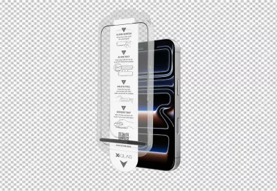 Applying a transparent screen protector to a modern smartphone with installation kit image
