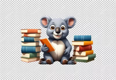 Adorable Koala Mascot Character Enjoying a Book Surrounded by Colorful Books image