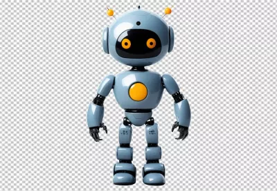Cute Friendly Gray Robot Character with Orange Accents on Clean White Background image