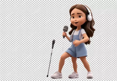 Cute 3D Animated Girl in Overalls Joyfully Performing Music with Microphone and Headphones image