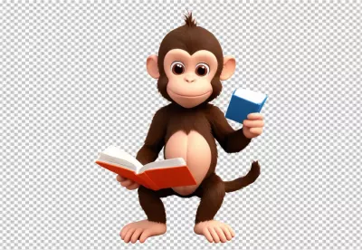 Cute 3D Monkey Character Studying Books, Education and Learning Concept image