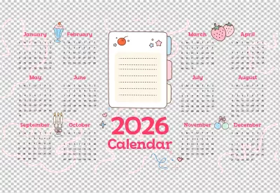 Cute Doodle 2026 Yearly Calendar Design with Monthly Illustrations and Notepad image