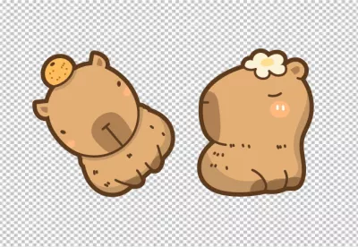 Adorable Cartoon Capybaras with Cookie and Flower Decorations image