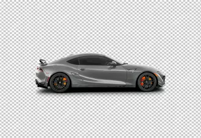 Customized Dark Grey Sports Coupe with Bold Orange Brake Calipers Isolated image