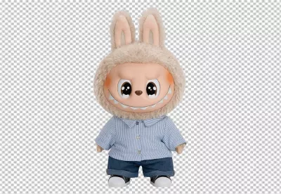 Cute Plush Monster Doll with Bunny Ears, Toothy Grin, and Casual Clothes image