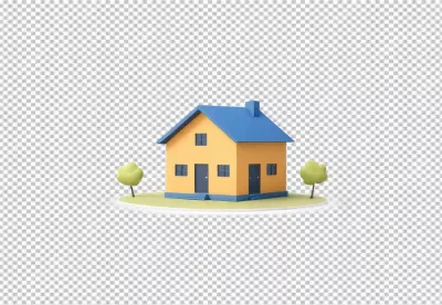 Minimalist 3D House Illustration on Green Landscape with Trees image
