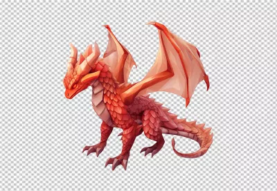 Stylized Red Dragon Digital Art PNG Cutout for Fantasy Designs image