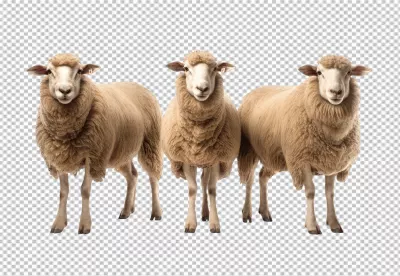 Three Fluffy Brown Sheep Standing Front View Cute Farm Animals image