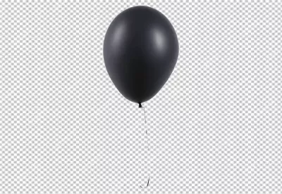 Single Black Party Balloon with String Floating on White Background image