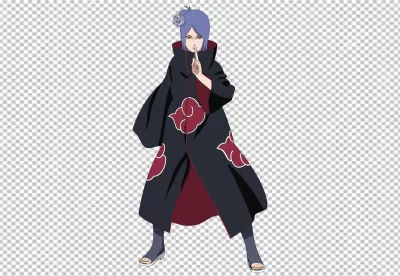 Mysterious Konan Akatsuki Member in Iconic Black Cloak with Paper Rose image