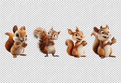 Set of Funny Cartoon Squirrels Posing with Acorns for Playful Design image