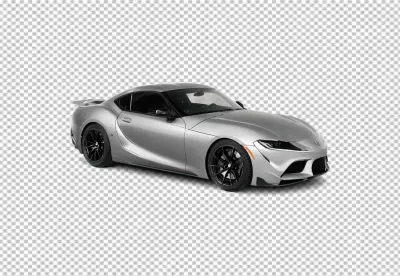 Sleek Silver Performance Sports Car with Black Wheels on White Background image