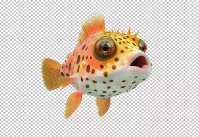 Cute Orange Spotted Pufferfish 3D Render for Marine Life Designs image