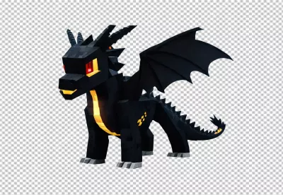 Pixelated Black Dragon with Fiery Glow and Intense Red Eyes image