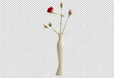 Elegant White Vase with Vibrant Red Rose and Delicate Buds on Transparent Background image