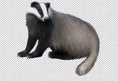 Detailed European Badger Illustration with Distinctive Black and White Face Stripes image