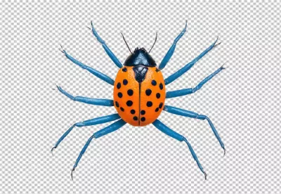 Vibrant Orange Beetle with Blue Legs and Black Spots on White Background image