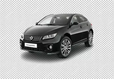 Sleek Black Modern Sedan Car with Dynamic Wheels on White Background image