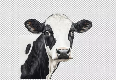 Detailed Black and White Holstein Cow Headshot Staring Directly Ahead image