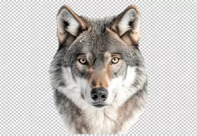 Majestic Gray Wolf Face with Snow on Fur PNG Image Download image