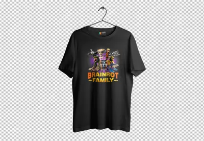 Quirky Brainrot Family T-Shirt Mockup with Surreal Characters Print image