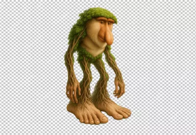 Enchanting Forest Spirit Proboscis Monkey Tree Creature with Rooted Limbs image