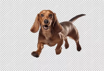 Energetic Brown Dachshund Running with Happy Expression PNG Cutout image