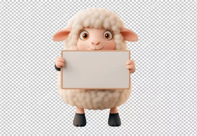 Adorable 3D Cartoon Sheep Holding Blank Signboard for Custom Message image