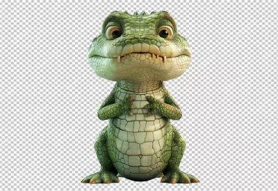 Cute Cartoon Baby Crocodile Sitting with Big Eyes PNG Download image