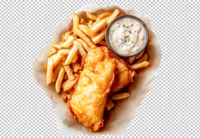 Delicious Golden Fried Fish and Chips with Tartar Sauce Classic Fast Food Meal image