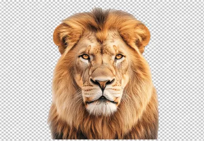 Majestic Male Lion Face Portrait PNG Cutout for Striking Design Projects image