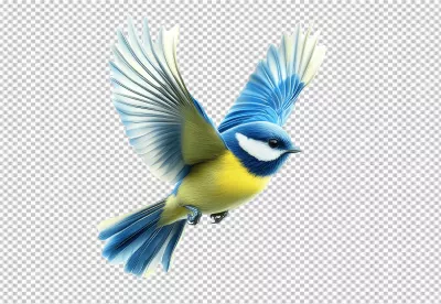 Vibrant Blue Tit Bird Flying with Wings Spread in Dynamic Pose image
