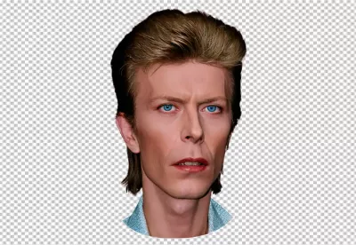 Striking Close-Up Portrait of Legendary Musician David Bowie with Intense Blue Eyes image