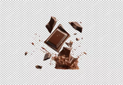 Delicious Dark Chocolate Pieces Falling with a Rich Chocolate Splash Dynamic Composition image