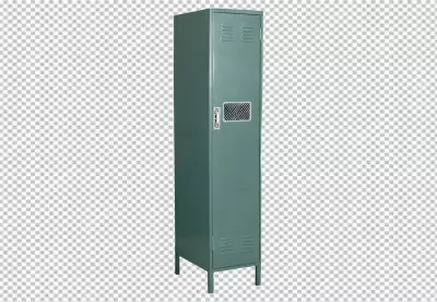 Single Green Metal Locker Isolated on White for School and Gym Storage Solutions image