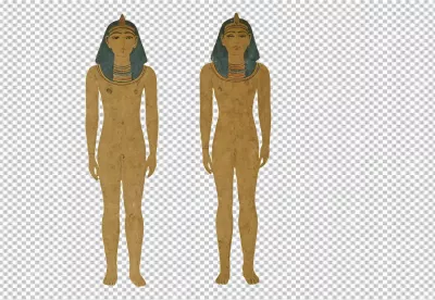 Ancient Egyptian Stylized Nude Figures in Headdress and Broad Collar Art image
