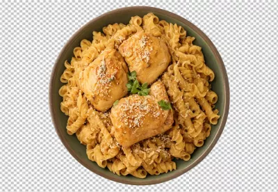 Creamy Chicken Pasta Dinner with Rotini and Parmesan Cheese Freshly Prepared image